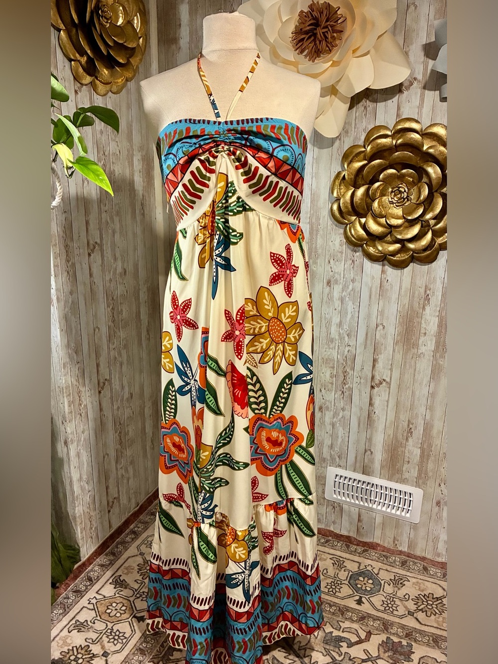 Bohemian Floral Strapless Maxi Dress - Cream Multi